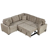 Simplie Fun Sofa Bed L-shape Pull-out with Usb/Power Sockets (Khaki)