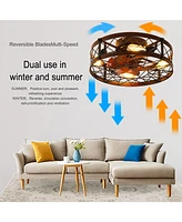 Caged Ceiling Fans with Lights, 20" Black Flush Mount