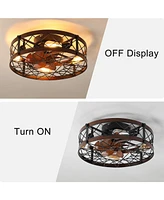 Caged Ceiling Fans with Lights, 20" Black Flush Mount