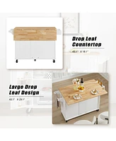 Versatile Kitchen Island: Drop Leaf, Rolling Cart, Storage, White