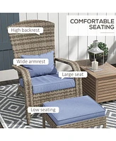 Wicker Adirondack Chair with Ottoman and Cushions for Outdoor Fire Pit