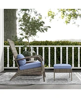 Wicker Adirondack Chair with Ottoman and Cushions for Outdoor Fire Pit