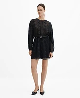 Mango Women's Puff-Sleeved Embroidered Dress