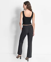 Dkny Women's Pinstriped Pleated-Waist Wide-Leg Pants