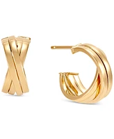 Italian Gold Crossover Huggie Small Hoop Earrings in 14k Gold, 0.59"