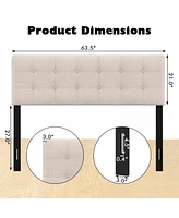 Sugift Linen Upholstered Headboard with Solid Rubber Wood Legs-Beige