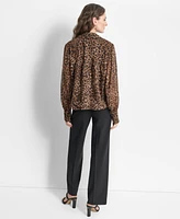 Dkny Women's Animal-Print Long-Sleeve Button-Down Collared Top