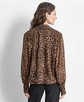 Dkny Women's Animal-Print Long-Sleeve Button-Down Collared Top