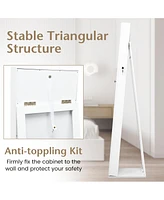 Skonyon Standing Lockable Jewelry Storage Organizer with Full-Length Mirror-White