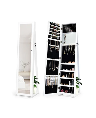 Skonyon Standing Lockable Jewelry Storage Organizer with Full-Length Mirror-White