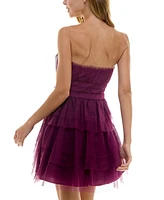 City Studios Juniors' Strapless Bow-Front Tiered Dress