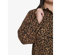 Dkny Plus Cheetah-Print Long-Sleeve Shirt