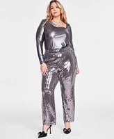 I.n.c. International Concepts Plus Sequined Straight-Leg Pants, Created for Macy's