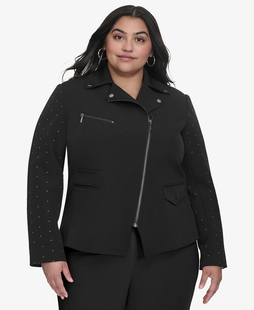 Dkny Plus Studded Asymmetric Moto Jacket