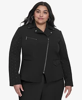 Dkny Plus Studded Asymmetric Moto Jacket