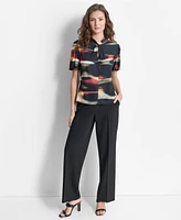 Dkny Women's Abstract-Print Twist-Neck Keyhole Blouse