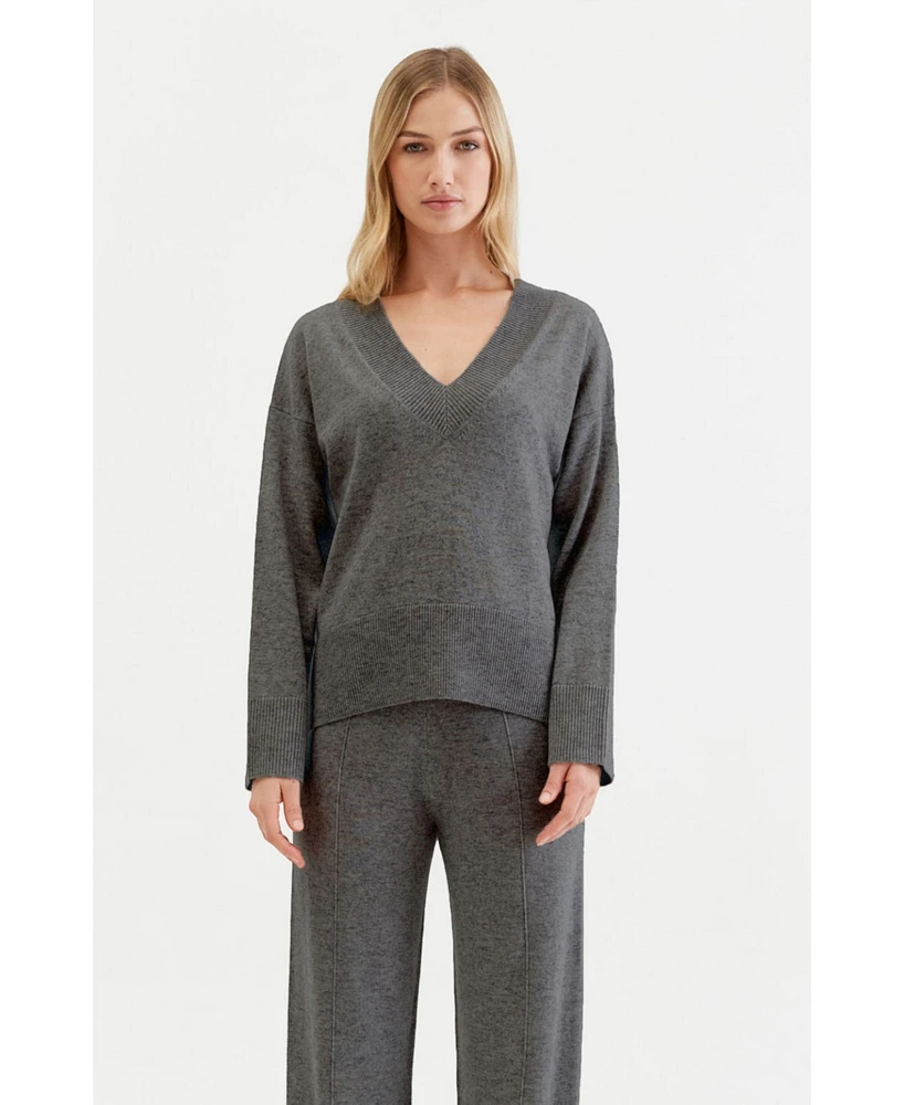 Chinti and Parker Women's & V Neck Wool Cashmere Slouchy Lightweight Sweater