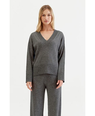 Chinti and Parker Women's & V Neck Wool Cashmere Slouchy Lightweight Sweater