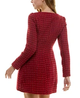 City Studios Juniors' Square-Neck Long-Sleeve Tweed Dress