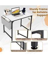 Costway 32" Computer Desk Small with Charging Station Storage Bag & Headphone Hook