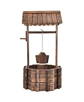 Sugift Outdoor Wooden Wishing Well Planter Bucket