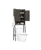 Sugift Over the Toilet Storage Cabinet Space Saver Organizer with Double Doors-Gray