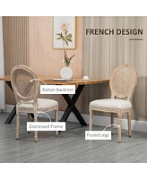 Rattan and Cream Dining Chair Set (Armless, Set of 2)
