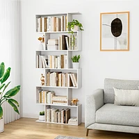 6-Tier S-Shaped Bookshelf Storage Mdf Bookcase