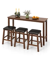 Sugift 4-Piece Bar Table Set Counter-Height Table and 3 Pvc Leather Upholstered Bar Stools-Brown