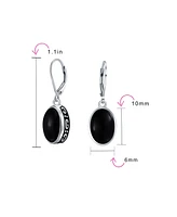 Bling Jewelry Simple Western Style 3.2CT Dyed Black Natural Onyx Dome Oval Bezel Set Lever Back Dangle Earrings For Women Sterling Silver