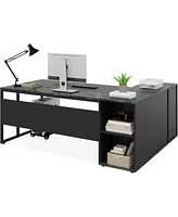 Tribesigns 71 inch Executive Desk, L Shaped Desk with Cabinet Storage, Office Shelves, Business Furniture Workstation for Hom