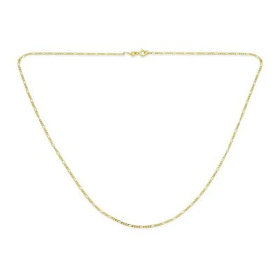 Bling Jewelry Unisex Thin Lightweight 1.2mm Strong Solid 14k Yellow Gold Overlay.925 Sterling Silver Figaro Link Chain Necklace For Men Women 14 Inch