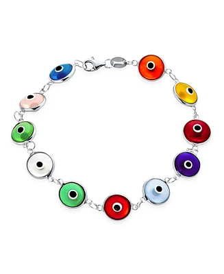 Bling Jewelry Protection Good Luck Amulet Turkish Multicolor Translucent Glass Bead Evil Eye Bracelet For Women Sterling Silver Inch