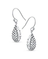 Bling Jewelry Basket Weave Puffed Pear Shaped Rain Drop Teardrop Earrings For Women Fishhook Sterling Silver 1.2 Inch