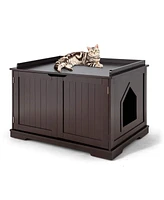 Givimo Cat Litter Box Enclosure with Double Doors for Large and Kitty-Brown