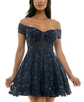 B Darlin Juniors' Embellished Off-The-Shoulder Corset Dress