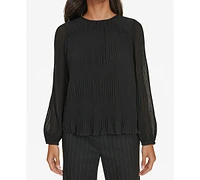 Calvin Klein Petite Pleated Blouson-Sleeve Top