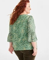 Style & Co Plus Scoop-Neck 3/4-Sleeve Top, Created for Macy's