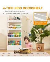 Gymax 4-Tier Kids Bookshelf Toy Storage Bookcase Rack Wall w/ Anti-toppling Kits Grey