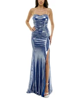 B Darlin Juniors' High-Shine Strapless Evening Gown