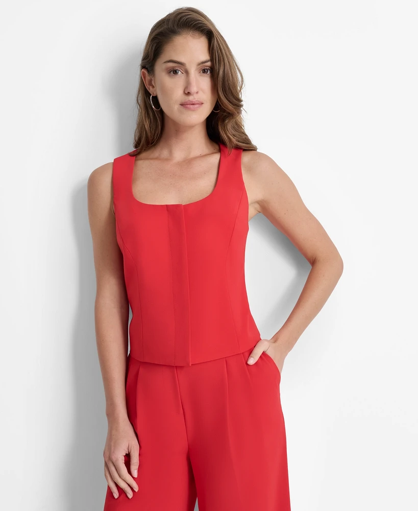 Dkny Women's Scoop Neck Sleeveless Button-Front Top