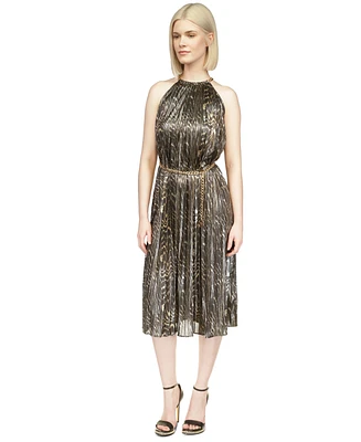 Michael Kors Women's Animal-Print Pleated Midi Dress