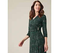 Kasper Petite Printed Faux-Wrap 3/4-Sleeve Sheath Dress