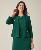 Kasper Petite Stretch Crepe Shawl-Collar Open-Front Blazer