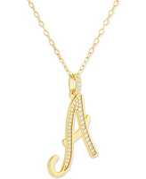 Holiday Lane Cubic Zirconia Initial Pendant Necklace 18k Gold-Plated Sterling Silver, Created for Macy's (Also available Silver)