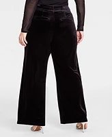 I.n.c. International Concepts Plus High-Rise Wide-Leg Velvet Pants, Created for Macy's