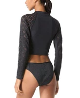 Michael Michael Kors Womens Laser Cut Long Sleeve Rash Guard Laser Cut Hipster Bikini Bottoms