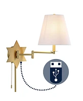 Jonathan Y David 18.5" 1-Light Modern French Country Swing Arm Plug-In or Hardwired Iron Led Star Wall Sconce with Pull-Chain and Usb Charging Port