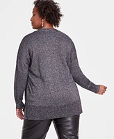 I.n.c. International Concepts Plus Metallic-Knit V-Neck Sweater, Created for Macy's