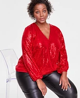 I.n.c. International Concepts Sequined Shimmering Surplice Blouse, Created for Macy's